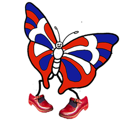 cartoon of dancing butterfly with clogs